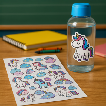 esag - adesivo em garrafa de agua - unicornio esag - adesivo em garrafa de agua - unicornio